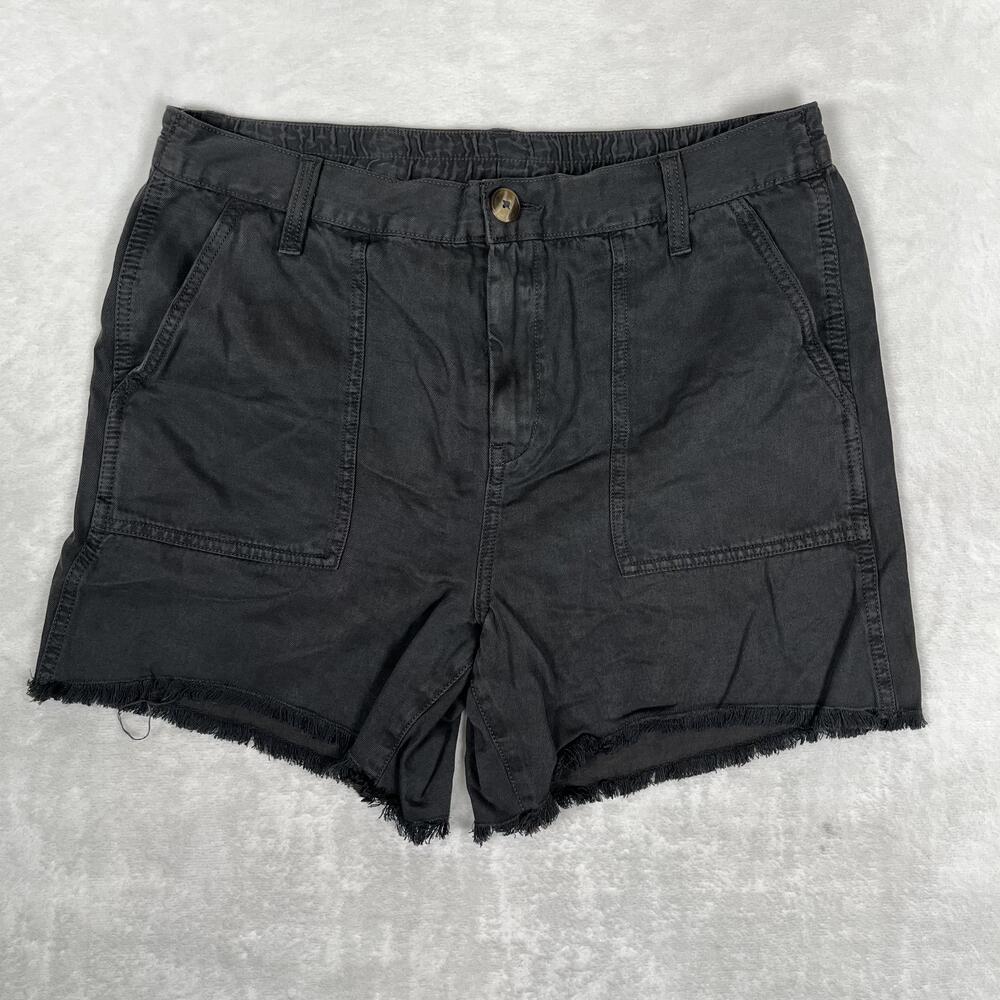 Aerie Shorts Womens Medium Black Twill Cutoff Raw Hem Utility Pockets Casual